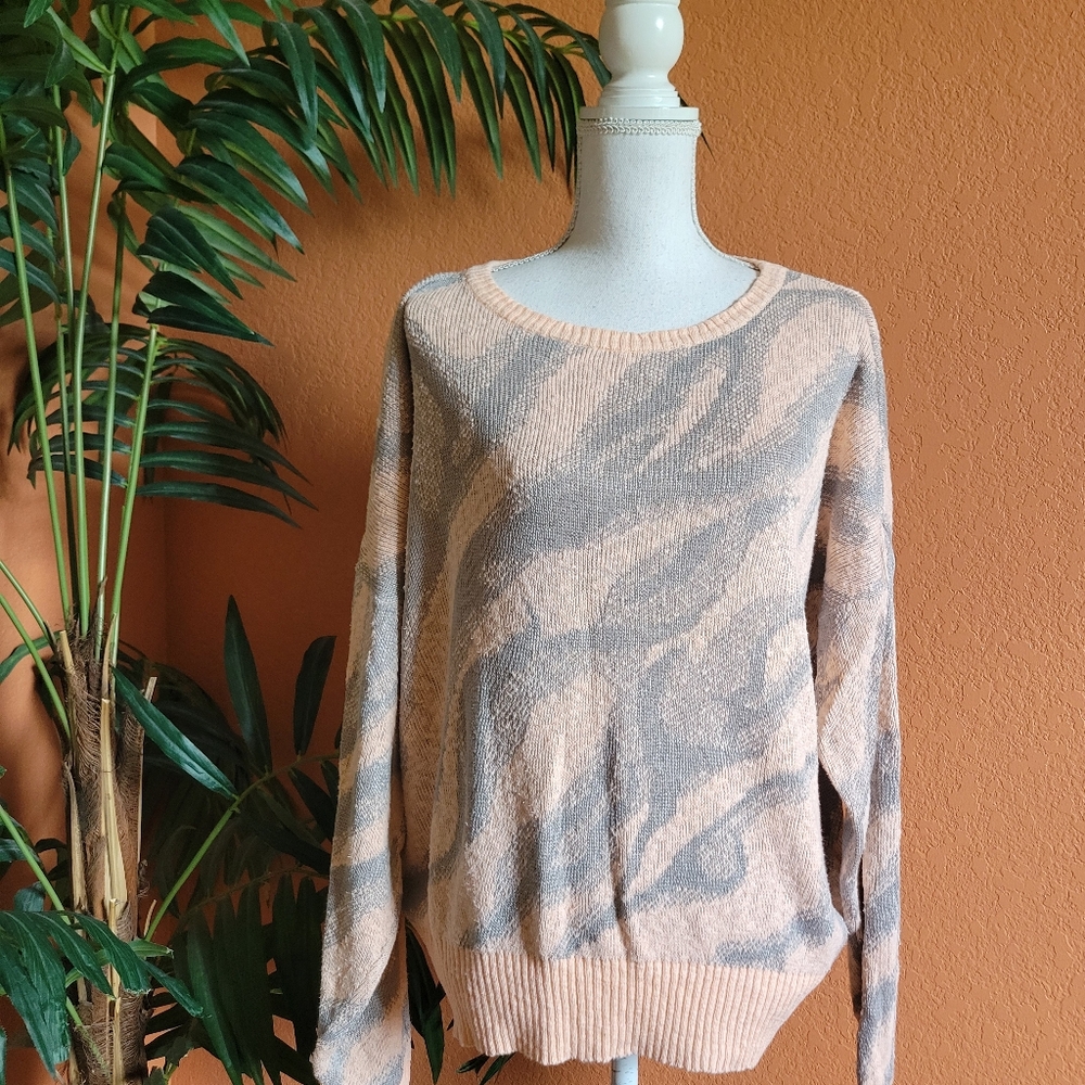 Vintage St Croix Knits Sweater Pink Gray Marble Swirl Long Sleeve Large Cotton